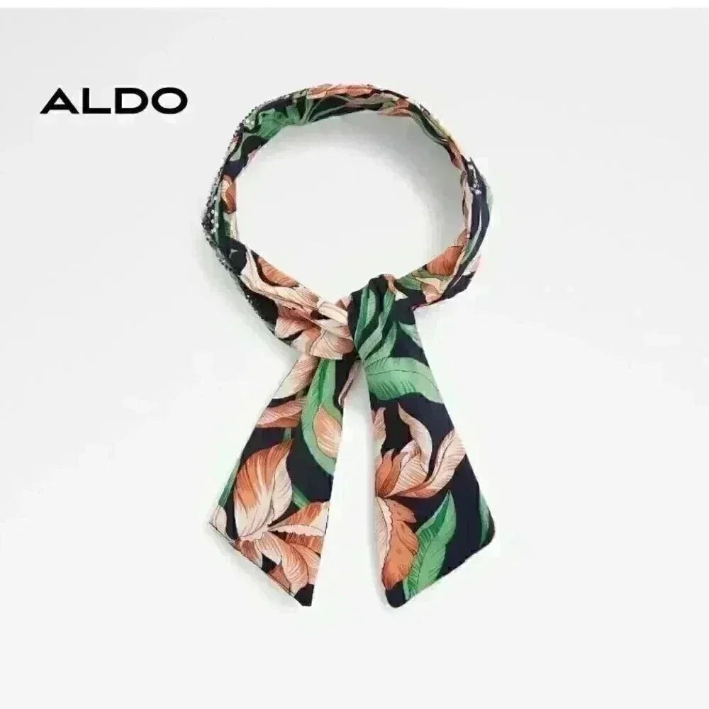Aldo Women's Green/Navy/Peach Floral with Rhinestone Accents Hair Headband - NEW